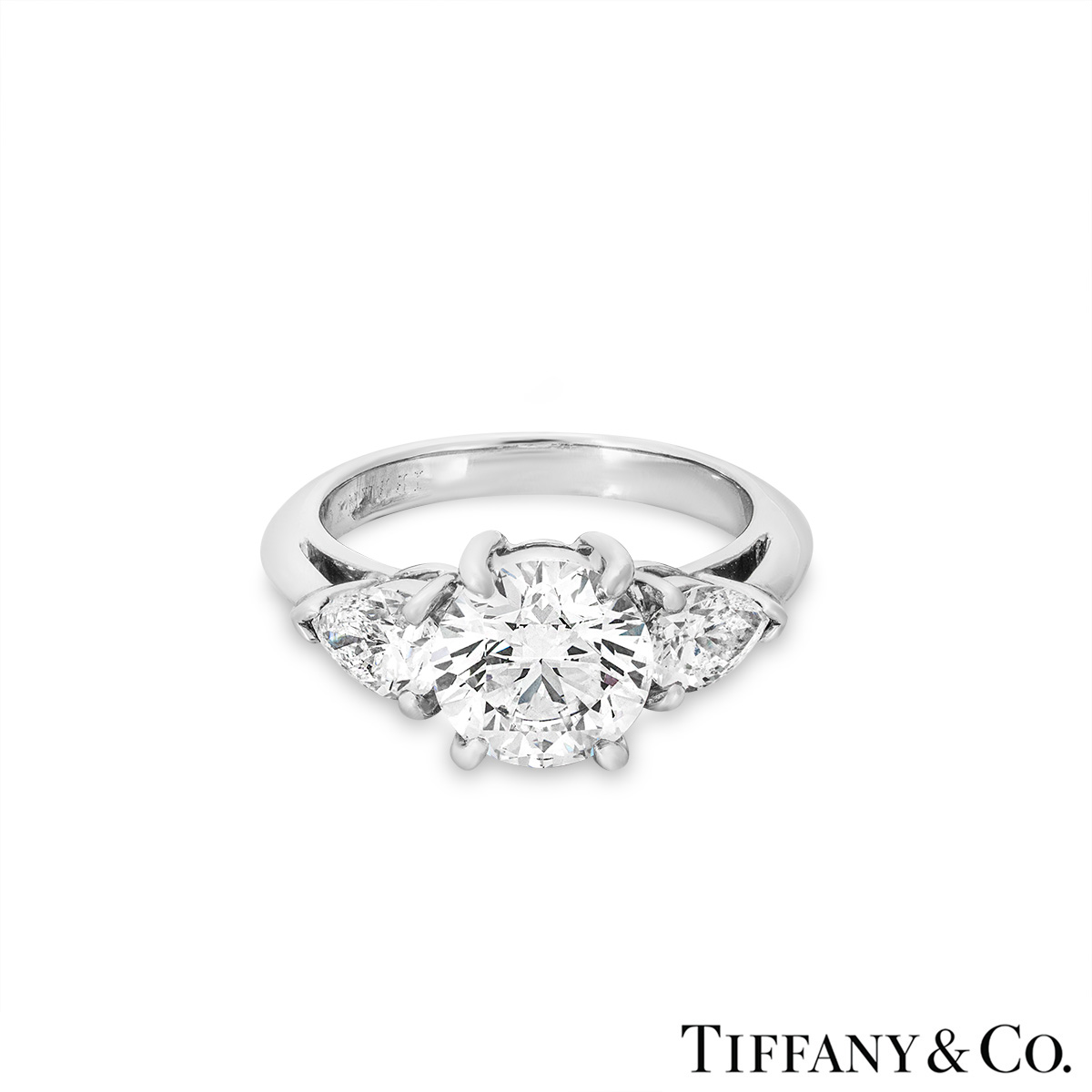 Tiffany & Co. Platinum Three Stone Diamond Ring 1.65ct G/VVS2 XXX ...